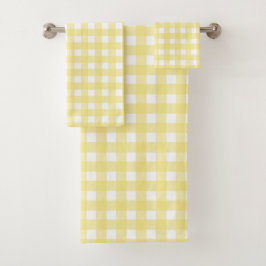 Conjunto De Toalhas Gingham amarelo pálido e branco