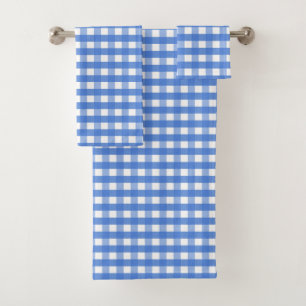 Conjunto De Toalhas Gingham Branco e Azul Francês