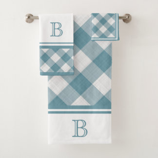 Conjunto De Toalhas Gingham do Chique Branco Azul-claro-claro-personal