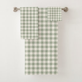 Conjunto De Toalhas Gingham Pattern Cottagecore Checkered Beige Sage
