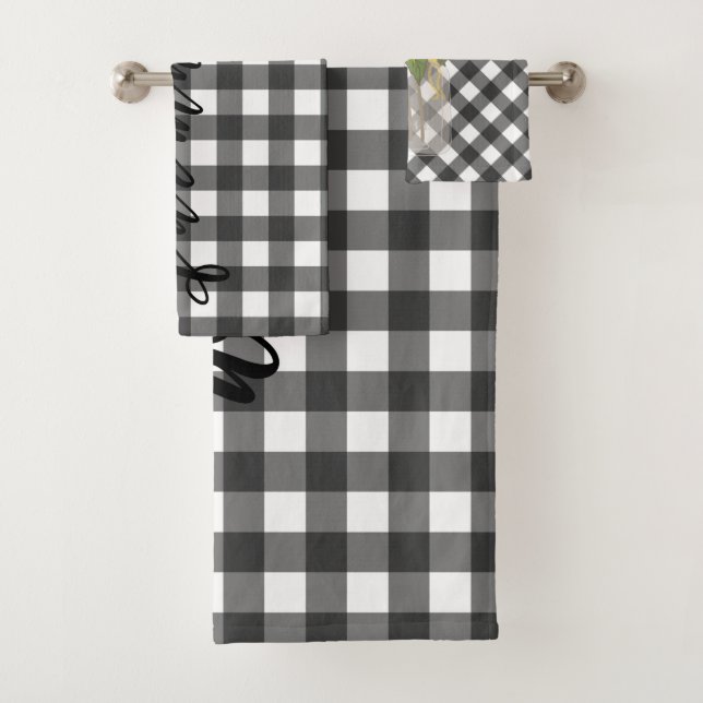 CONJUNTO DE TOALHAS GINGHAM PRETO E BRANCO (Insitu)