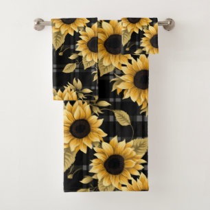 Conjunto De Toalhas Gingham Sunflower Pattern