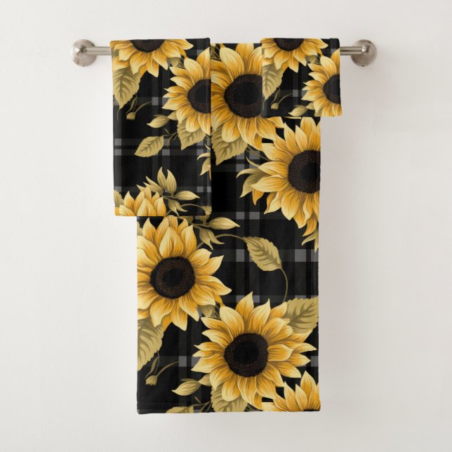 Conjunto De Toalhas Gingham Sunflower Pattern (Insitu)