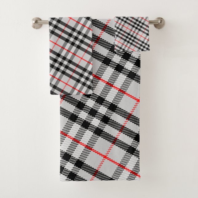 Conjunto De Toalhas Gingham Vermelho Branco Negro | Tecido verificado  (Insitu)