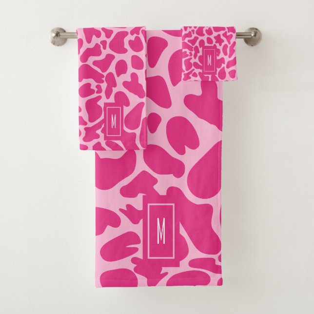 Conjunto De Toalhas Girafa Rosa Quente Monograma Moderna Rapariga (Insitu)