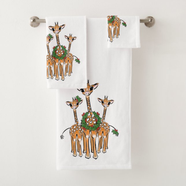 Conjunto De Toalhas Girafas Festivas Feriadas com Holly Wreath (Insitu)