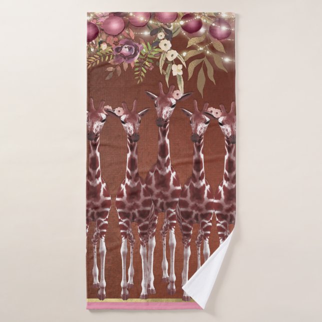 Conjunto De Toalhas Girafas Floral Rústico Marrom Safari Chic (Toalha de Banho)