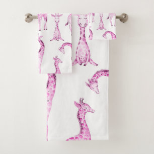 Conjunto De Toalhas Girafas rosa-rosa com Chás de fraldas