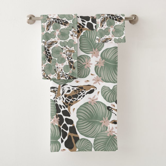 Conjunto De Toalhas Giraffe Animal Tropical Leaf Jungle Patterno (Insitu)