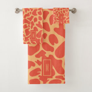 Conjunto De Toalhas Giraffe Orange Monograma Modern Girly