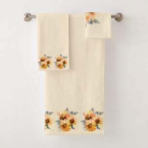 Conjunto De Toalhas Girassóis Amarelos e Dourados Pálidos Fundo Amar