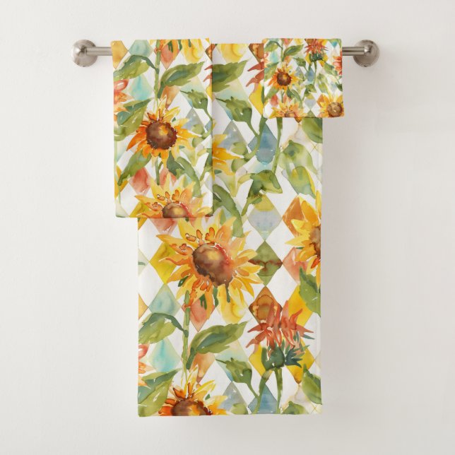 Conjunto De Toalhas Girassóis Aquarela floral (Insitu)