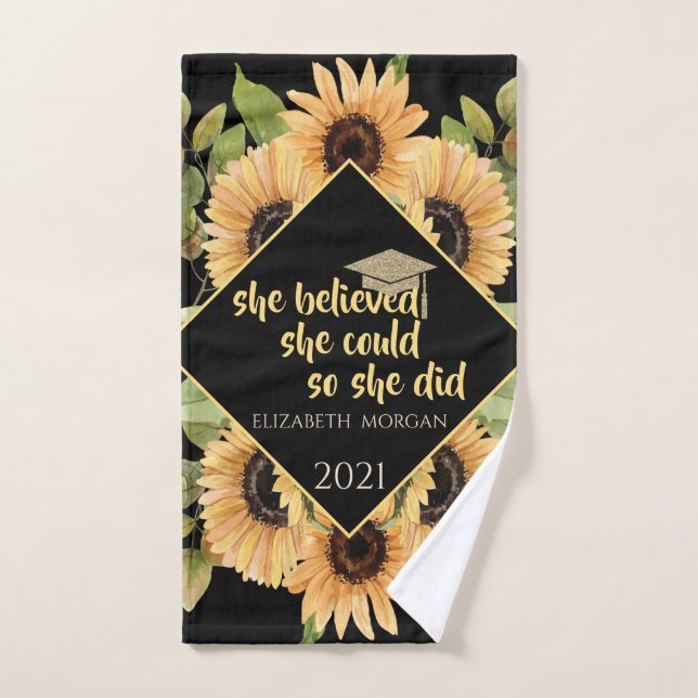 Conjunto De Toalhas Girassóis Brilham na Capa de Graduada  (Toalha de mão)