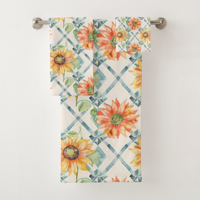 Conjunto De Toalhas Girassóis Flores Modernas de Aquarela (Insitu)