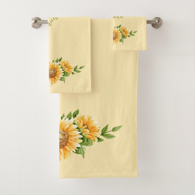 Conjunto De Toalhas Girassóis Monograma Amarelo Verde Flores Florais  (Insitu)