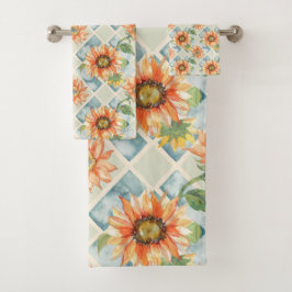 Conjunto De Toalhas Girassóis Padrão floral de aquarela