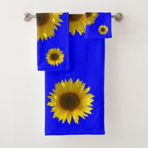 Conjunto De Toalhas Girassol com azul escuro brilhante