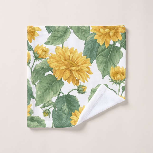 Conjunto De Toalhas Girassol Rústico Floral Aquarela (Pano de lavar)