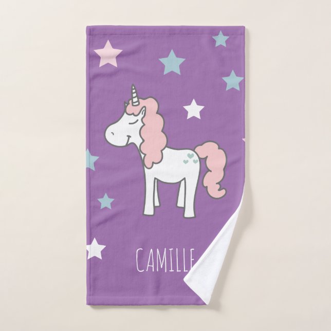 Conjunto De Toalhas Girls Cute Magical Purple Unicorn  (Toalha de mão)