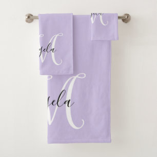 Conjunto De Toalhas Girly Calliografia Monograma Lavanda pálida