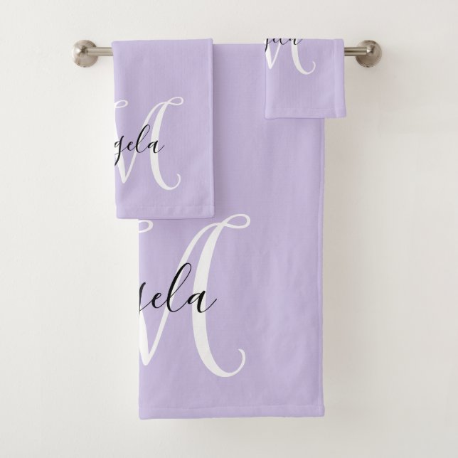 Conjunto De Toalhas Girly Calliografia Monograma Lavanda pálida (Insitu)