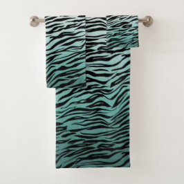 Conjunto De Toalhas Girly Mint Ombre Black Zebra Print