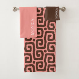 Conjunto De Toalhas girly Pink  and brown Abstract Script Name Towel