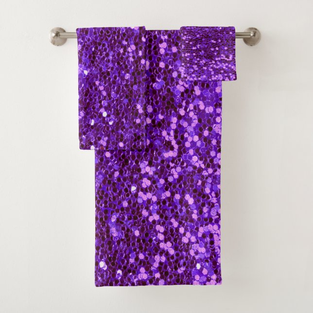 Conjunto De Toalhas Girly Purple Glitter Bling Glam Modern (Insitu)