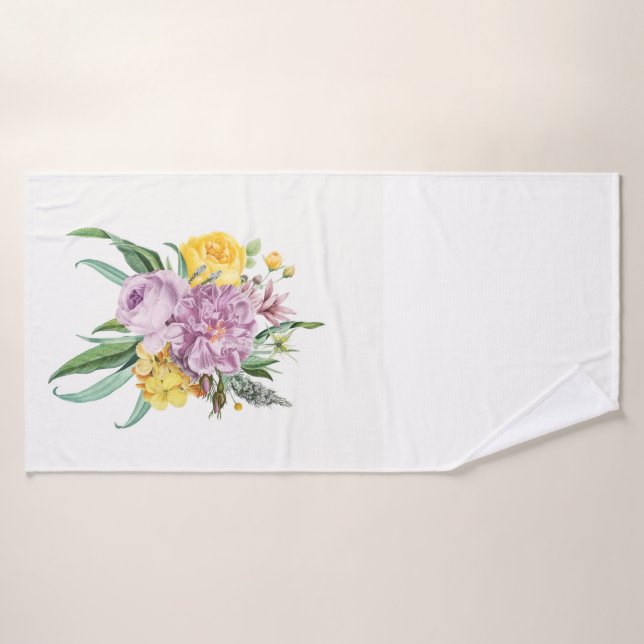 Conjunto De Toalhas Girly Purple Yellow Chic floral (Toalha de Banho)