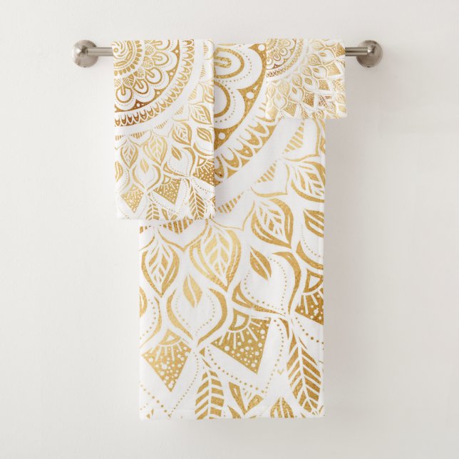 Conjunto De Toalhas Girly White Dourada Mandala Floral (Insitu)