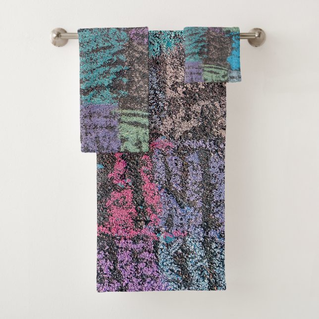 Conjunto De Toalhas Giz na calçada em roxo branco amarelo (Insitu)