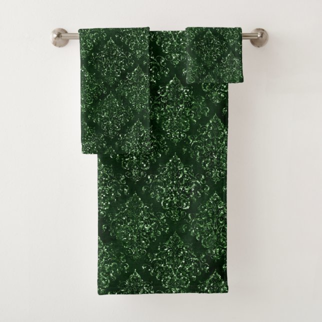Conjunto De Toalhas Glam Green Cor damasco (Insitu)