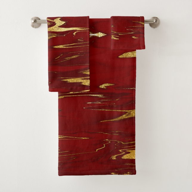 Conjunto De Toalhas Glam Red Dourado Faux Marble (Insitu)