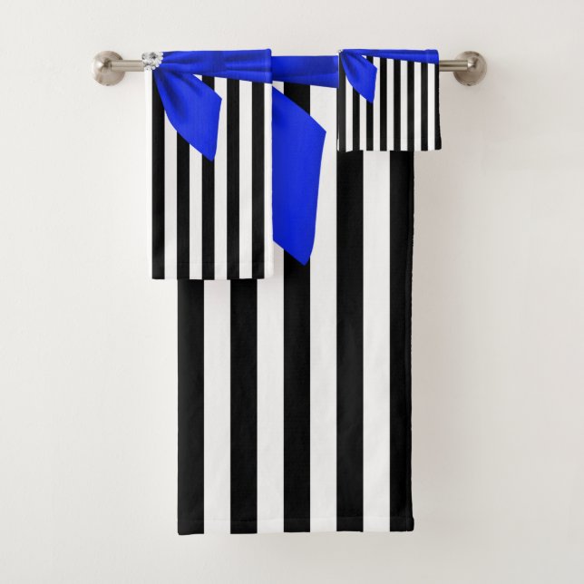 Conjunto De Toalhas Glam Royal Blue Arco-Pinstripes-Black (Insitu)