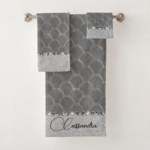 Conjunto De Toalhas Glam Silver Glittery Diamond Bling