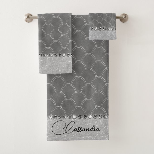 Conjunto De Toalhas Glam Silver Glittery Diamond Bling (Insitu)