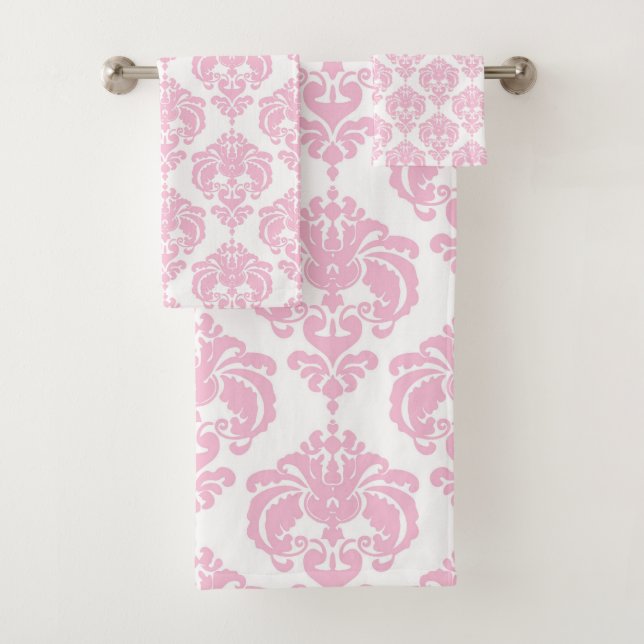 Conjunto De Toalhas Glamour Real Rosa e Branco Damask Menina Glam (Insitu)