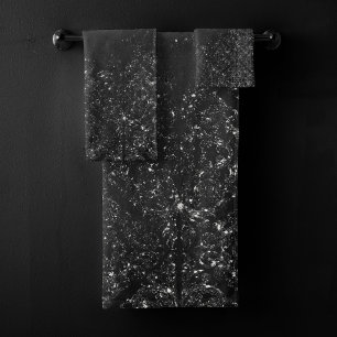 Conjunto De Toalhas Glimmery Onyx Damask Grelha de Prata Negra