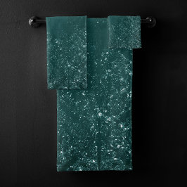 Conjunto De Toalhas Glimmery Teal Grunge | Rich Dark Green Glam Damask