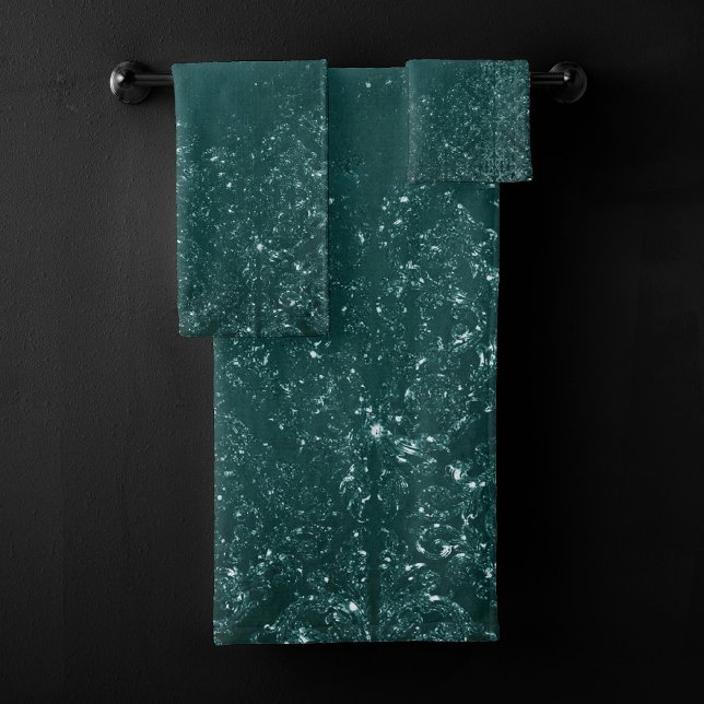 Conjunto De Toalhas Glimmery Teal Grunge | Rich Dark Green Glam Damask (Criador carregado)