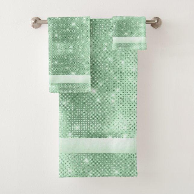 Conjunto De Toalhas Glitter and Shine Pattern Green ID671 (Insitu)