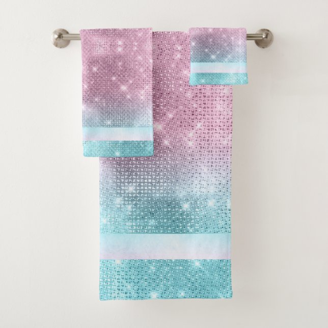 Conjunto De Toalhas Glitter and Shine Pattern Pink/Teal ID671 (Insitu)