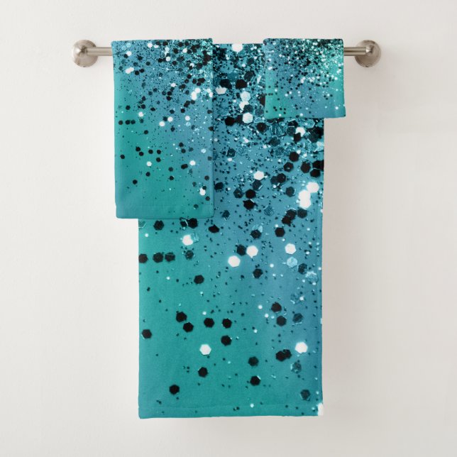 Conjunto De Toalhas Glitter Azul Aqua OCEAN #1 #shiny (Insitu)