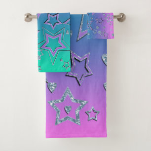Conjunto De Toalhas Glitter de gradiente natalício brilhando estrelas