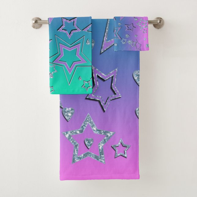 Conjunto De Toalhas Glitter de gradiente natalício brilhando estrelas  (Insitu)
