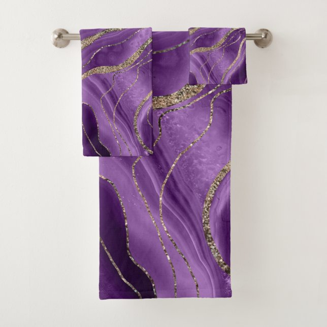 Conjunto De Toalhas Glitter Dourado Agato Roxo #1 (Insitu)