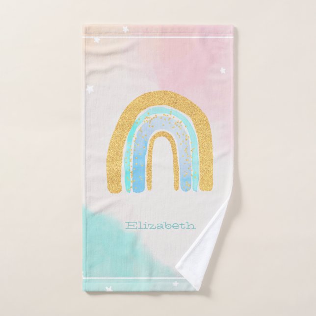 Conjunto De Toalhas Glitter Dourado de Aquarela Arco-Íris (Toalha de mão)