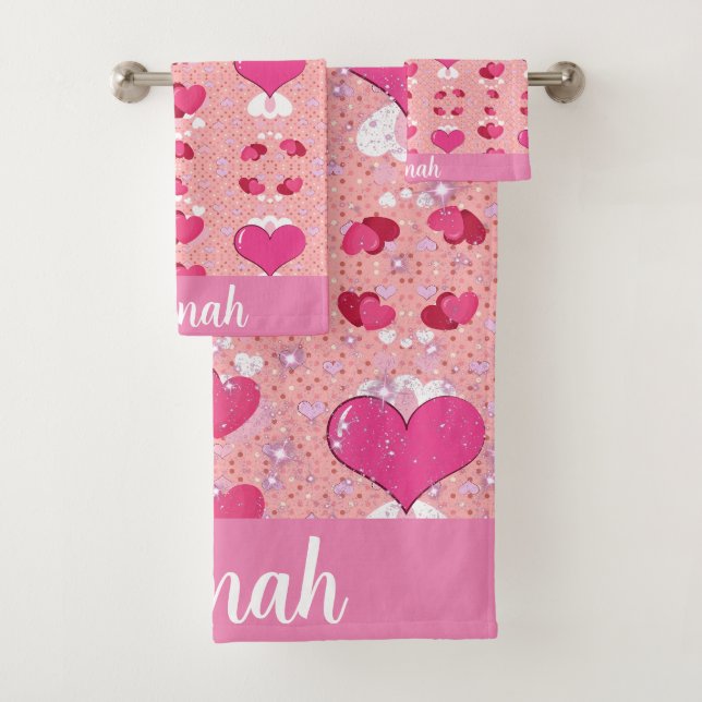 Conjunto De Toalhas glitter pink heart vibrant romantic wallpaper (Insitu)