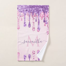 Conjunto De Toalhas Glitter Púrpura Rosa Doce Derrubando Monograma Gir