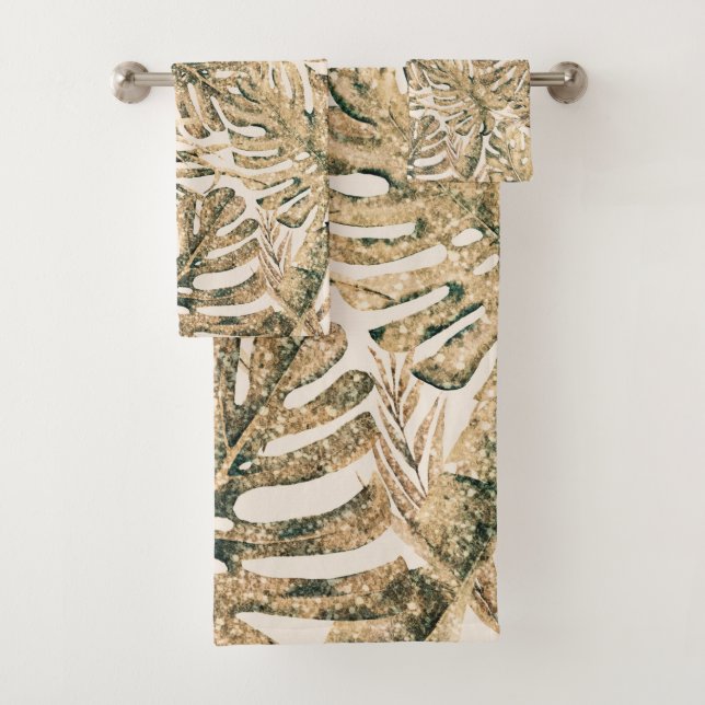 Conjunto De Toalhas Glitter Tropical de Bronze Dourado deixa chic (Insitu)